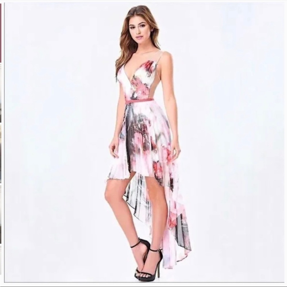 Bebe Pleated High-Low Skirt Dress